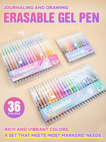 12/24/36 Colores Bolígrafos de Gel Borrables, Punta de 0.7mm, Con Borrador Incorporado, Papelería de Alta Calidad para Estudiantes para Diarios y Dibujos, Escritura Suave, Colores Vibrantes, Ideal para Útiles Escolares y Regalos para Niños, Niñas, Estudiantes