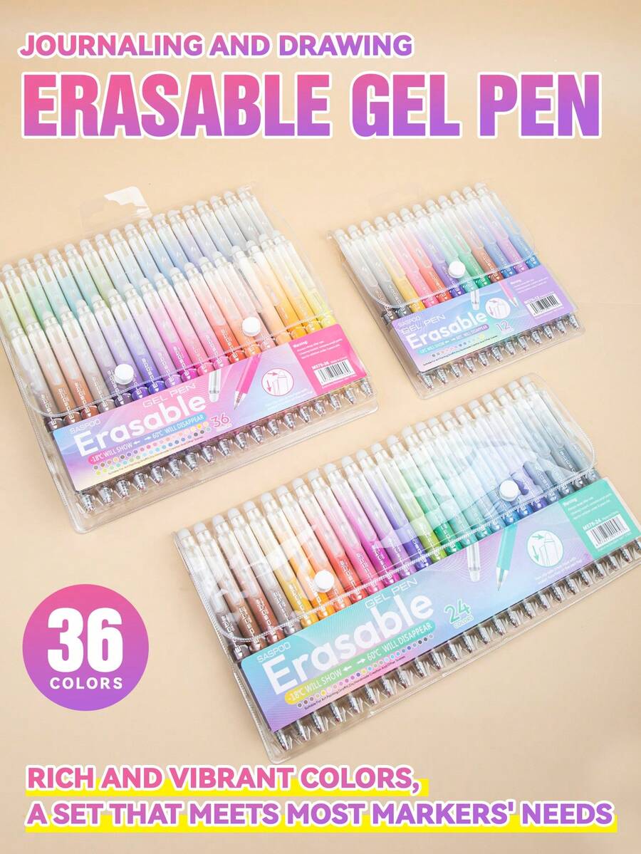 12/24/36色可擦凝胶笔，0.7毫米笔尖，内置橡皮擦，高品质学生文具，适用于记日记和绘画，书写流畅，色彩鲜艳，是理想的返校用品和送给男孩、女孩、学生的礼物。