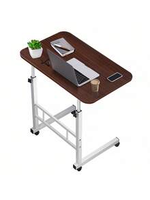 Mesa Auxiliar Elevable con Ruedas / Escritorio / Mesa de Estudio / Mesa para Laptop / Mesa de Jardín, 60 cm - Marrón - Ver 2