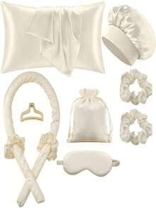 13/10/8/5/1 Piece Set, Sleep & Hair Styling Tools Kit, Includes Curling Iron, Face Massager, 1 Silk Pillowcase, Large Hair & Skin Care Set, No-Heat Silk Hair Curler, Night Hair Curler, 1 Soft Sleep Mask, Ladies Face Massage Roller, 1 Comb, Hair Care Products & Accessories, Hair Styling Tools Set, Curling Products, Travel Essentials, Christmas Gift, Gift For Her