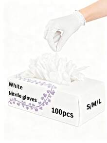 100/50/4只装白色一次性丁腈手套，无绒毛，指尖设计，厨房清洁工具，母亲节礼物，保护妈妈的双手，厨房必备，圣诞节清洁工具，价格实惠，无粉无乳胶手套，耐用家用清洁手套，防水，美甲用品，圣诞礼物，适合厨房使用 - 白色 - 查看 2