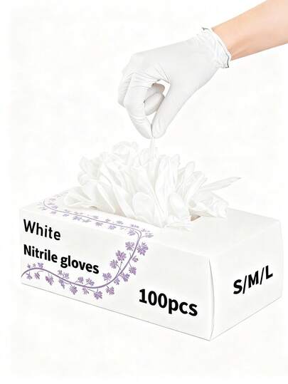 100/50/4 st vita engångshandskar i nitril, luddfria, fingertoppsdesign, köksrengöringsverktyg, mors dag-present för att skydda mammas händer, köksnyttigt, julstädverktyg, överkomligt pris, puderfria och latexfria handskar, slitstarka rengöringshandskar för hushållet, vattentäta, manikyrtillbehör, julklapp, lämplig för köksbruk