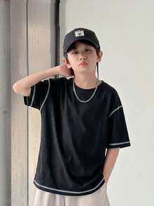 1pc Young BoyFashionable Casual Versatile American Style Crew Neck T-Shirt, Summer - Black - View 3