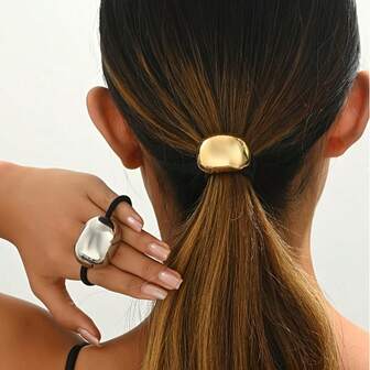 2pcs Vintage-Style Metal Hair Ties - Elegant Minimalist Hair Bands For Ponytails, Buns & Everyday Hairstyles, Durable Alloy Hair Accessories For Weddings, Parties & Casual Attire, Hair Ties For Ponytails, Wedding Hair Accessories, Minimalist Hairband, Metallic Finish