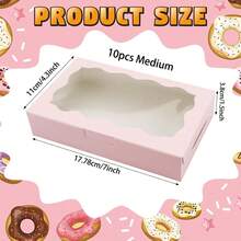 10pcs Pink Cookie Boxes With Window, 7 X 4.3 X 1.5 Inches (17.8 X 11.9 Cm) Takeout Candy Boxes For Cookies, Donuts, Pastries, Strawberries, Macarons - Multicolor - View 9