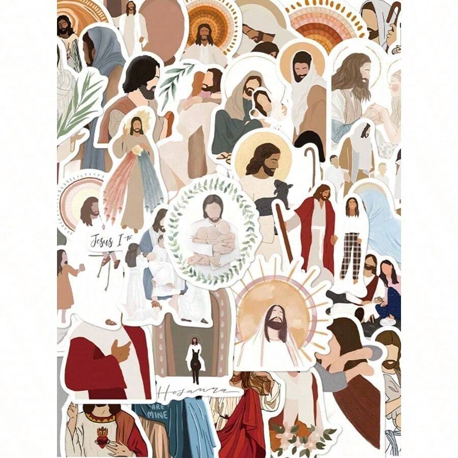 52Pcs Jesus Christ Stickers, Jesus Motivational Stickers For Water Bottles, Christian Easter Gifts Waterproof Stickers For Water Bottles Gifts Cartoon For Laptop Bumper Water Bottles Computer Phone Decal Back To School - Nhiều màu - Xem 1