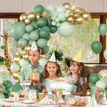 174PCS Sage Green Balloon Arch Decoration Kit, Green White And Gold Metallic Confetti Balloon Set, DIY Party Balloon Arch Background Decor For Birthday Parties, Hunting Theme Events, Weddings, Baby Showers And Celebrations - màu xanh lá - Xem 4