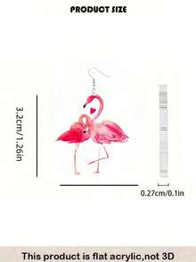 2D火烈鸟情侣吊坠耳环，情人节礼物，扁平亚克力耳环，时尚精致 - 情侶紅鶴 - 查看 5