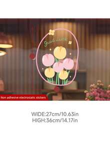 1pc Fresh And Romantic Floral-Style Electrostatic Adhesive Window Sticker Features Good Luck Pink Tulip Bouquet. Suitable For Spring Decorations, Mother's Day, Living Room Decorations, Bedroom Bay Windows, Cafe Decorations, Shop Window Decorations, And Balcony Glass Door Decorations. Leaves No Residue, Is Easy To Remove, And Is Also Suitable For Easter And Party Decorations. A Great Choice For Girls' Rooms And As A Gift. - Multicolor - View 3