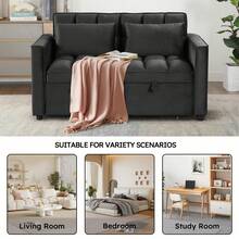EBELLO 3 In 1 Multi-Functional Telescopic Trundle Sofa Bed Comfortable Double Sofa With Pillows For Small Living Room Bedroom - Negro - Ver 4
