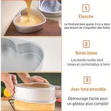 Heart-Shaped Anode Cake Mold - Demolding Base, Anti-Stick Detachable Base, Aluminum Chiffon Cake Mold, Suitable For Birthdays, Parties, Weddings, Oven - Multicolor - View 8