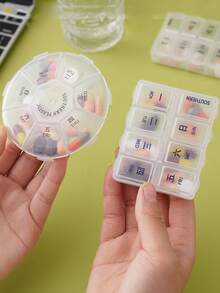 7天药盒收纳盒 - 圆形药盒，带每日/每周用药提醒，适合旅行、存放维生素、补充剂、鱼油等药品 - 透明白 - 查看 4