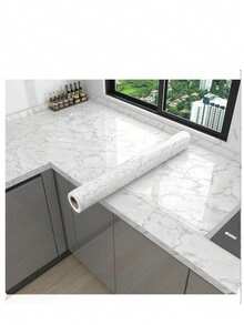 1卷大理石纹自粘墙纸，防水防油耐热厨房装饰墙纸，自粘浴室墙贴，阻燃高温炉灶防溅墙纸，带厚铝箔背衬