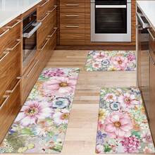 1 Piece Kitchen Carpet, Spring And Summer Kitchen Carpet, Colorful Floral Carpet, Floral Theme Decorative Non-Slip, Stain-Resistant, Flannel Floor Mat, Suitable For Bedroom, Living Room, Dining Room, Kitchen, Bathroom, Entrance, Floral Design, Colorful Pattern, Rubber Backing, Machine-Made Floor Mat, Decorative Carpet, Washable Floor Mat, Housewarming Gift - 16*24英寸 - 查看 7