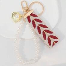 1pc Leaf Jacquard Faux Pearl Decor Fashion Keychain Gifts For Mother, Father, Graduation, And Teacher - Multicolor - View 2