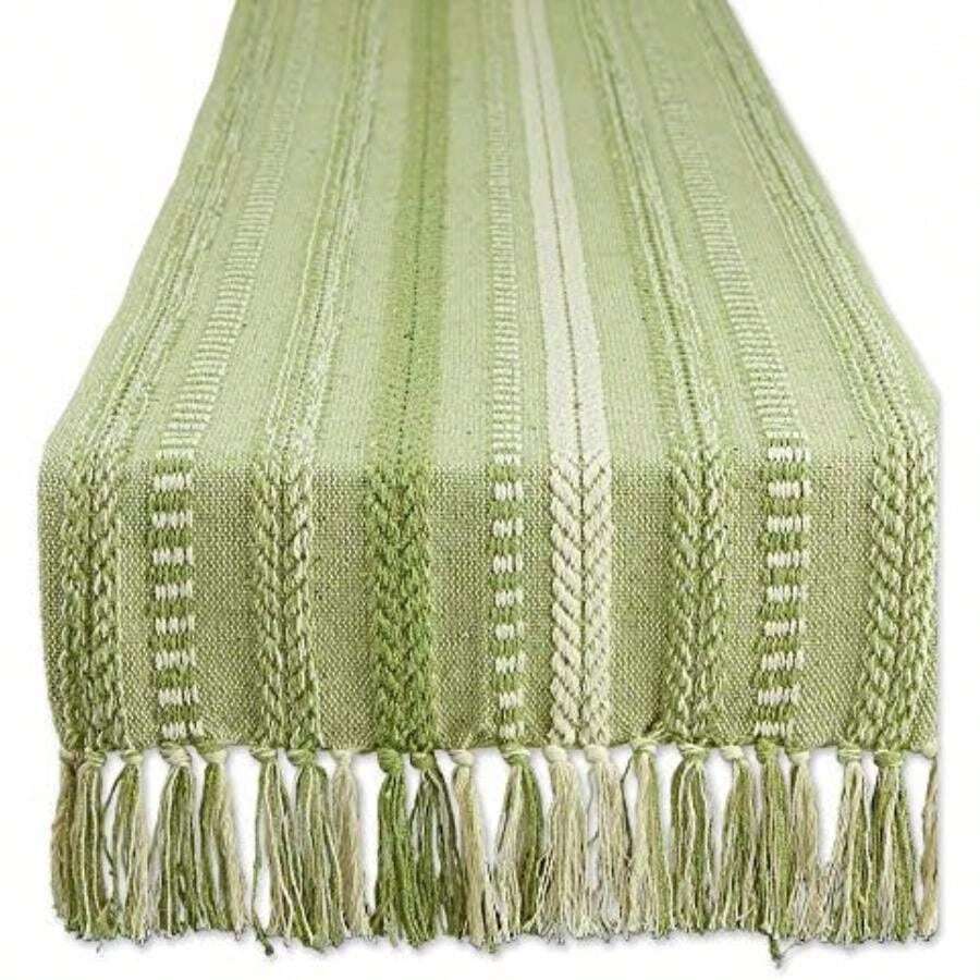 DII Farmhouse - Camino de Mesa Trenzado a Rayas, 15 x 72 Pulgadas, Color(15x72" Verde envejecido) - Multicolor - Ver 1
