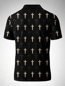 Men's Business Casual Commuter Cross Print Polo Shirt And Shorts Set - Multicolor - View 2