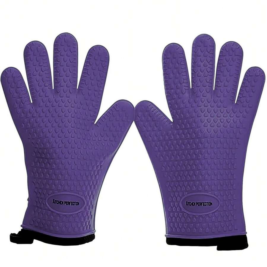 KITCHEN PERFECTION XL Silicone R Oven Gloves -Extreme Heat Resistant BBQ Gloves -Handle Hot Food Right On Your Grill Fryer & Pit | Waterproof Oven Mitts Grill Gloves |Superior Value Set+3 Bonuses,X-Large,Purple - Purple - 查看 1