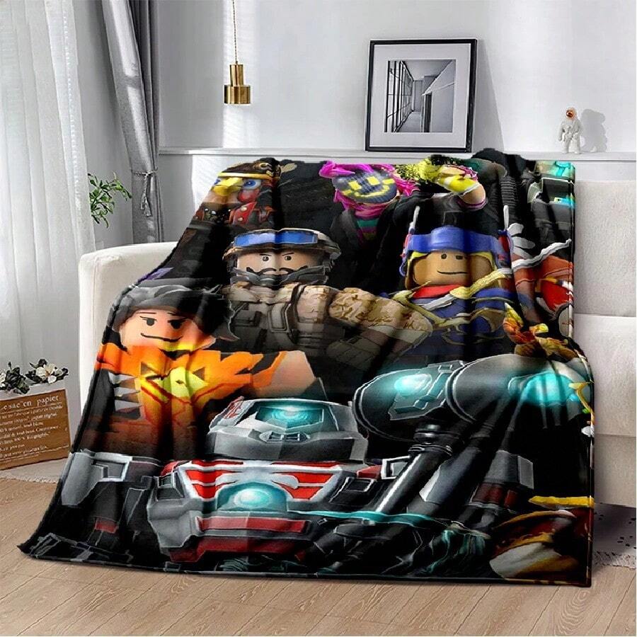 3D Cartoon R-Robloxs Game Flannel Blanket Soft Warm Throw Blanket For Bedroom Living Room Bed Travel Camping Picnic Gift(11).Jpg - White - View 1