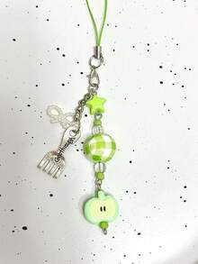 1pc Handmade Mint Green Apple Original Design Phone Lanyard Charm, Featuring Beads, Stars, Bow Tie, Suitable For Everyday Use