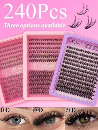 240 Pieces Of Fake Eyelash Clusters DIY Eyelash Grafting Imitation Mink Fur False Eyelashes - Advanced D-Type Curled Natural Thick Single Piece False Eyelash Clusters, Suitable For DIY Eyelash Grafting - Reusable, Lightweight, Easy To Wear False Eyelash Clusters, Eyelash Clusters, Single Piece False Eyelashes, Eyelashes, False Eyelashes