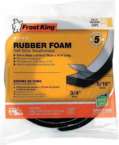 Frost King R734H Sponge Rubber Foam Tape 3_4" W X 7_16" H X 10' L, Black