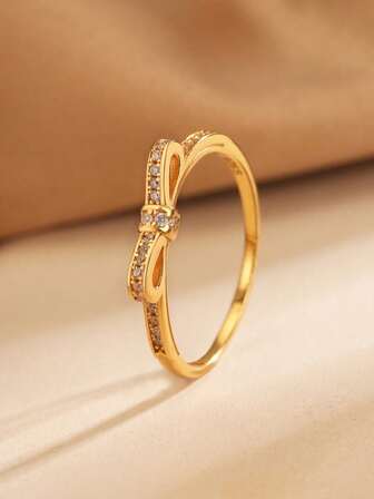 1 pièce Bague en argent sterling S925 avec nœud papillon et cubic zirconia cubique plaqué or, bijou mode minimaliste, cadeau pour femmes, mères, petites amies, amies, port polyvalent au quotidien