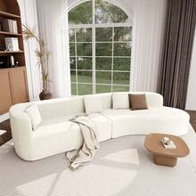 MERAX 132" Modern Sectional Sofa With Curved Design, 2-Piece Chenille Modular Couch With 4 Pillows, Plush Sponge & Spring Cushion, Large Sponge Modular Sofa For Living Room - Beis - Ver 9