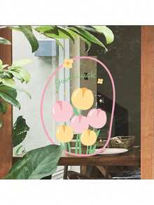 1pc Fresh And Romantic Floral-Style Electrostatic Adhesive Window Sticker Features Good Luck Pink Tulip Bouquet. Suitable For Spring Decorations, Mother's Day, Living Room Decorations, Bedroom Bay Windows, Cafe Decorations, Shop Window Decorations, And Balcony Glass Door Decorations. Leaves No Residue, Is Easy To Remove, And Is Also Suitable For Easter And Party Decorations. A Great Choice For Girls' Rooms And As A Gift. - Multicolor - View 6