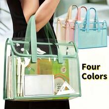 Portable PVC Folder, Large Capacity Expandable File Organizer With Self-Adhesive Document Pockets, Lightweight & Durable For Office School Travel, Pink & Blue, File Organizer For Desk Back To School,Back To School Supplies,School Tops,Home And Living New In,Gifts,Household Items,Bathroom Accessories,School Supplies,Back To School,Office Supplies,Outdoor Supplies,Organization And Storage,Storage Supplies,Summer Outfits,Valentine'S Day,Valentines. - Green - View 4
