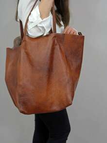 Retro Handbag In Solid Colors, Vintage Style, With Large Capacity And An Interior Pocket. New Large, Soft Handbag For Women In European And American Style With A Spacious Design And The Option To Wear It Over The Shoulder. - Rỉ Nâu - Xem 6