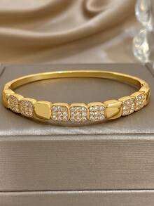 1pc Geometric Square Zirconia Bangle Bracelet For Women Elegant Golden Bangle Bracelet For Daily And Party Birthday Christmas Jewelry Gifts - Multicolor - View 6