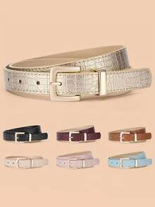 1 pieza Cinturón de mujer con estampado de cocodrilo, hebilla de pasador versátil y minimalista, cinturón de cuero adecuado para vaqueros, vestidos y trajes - Multicolor - Ver 9