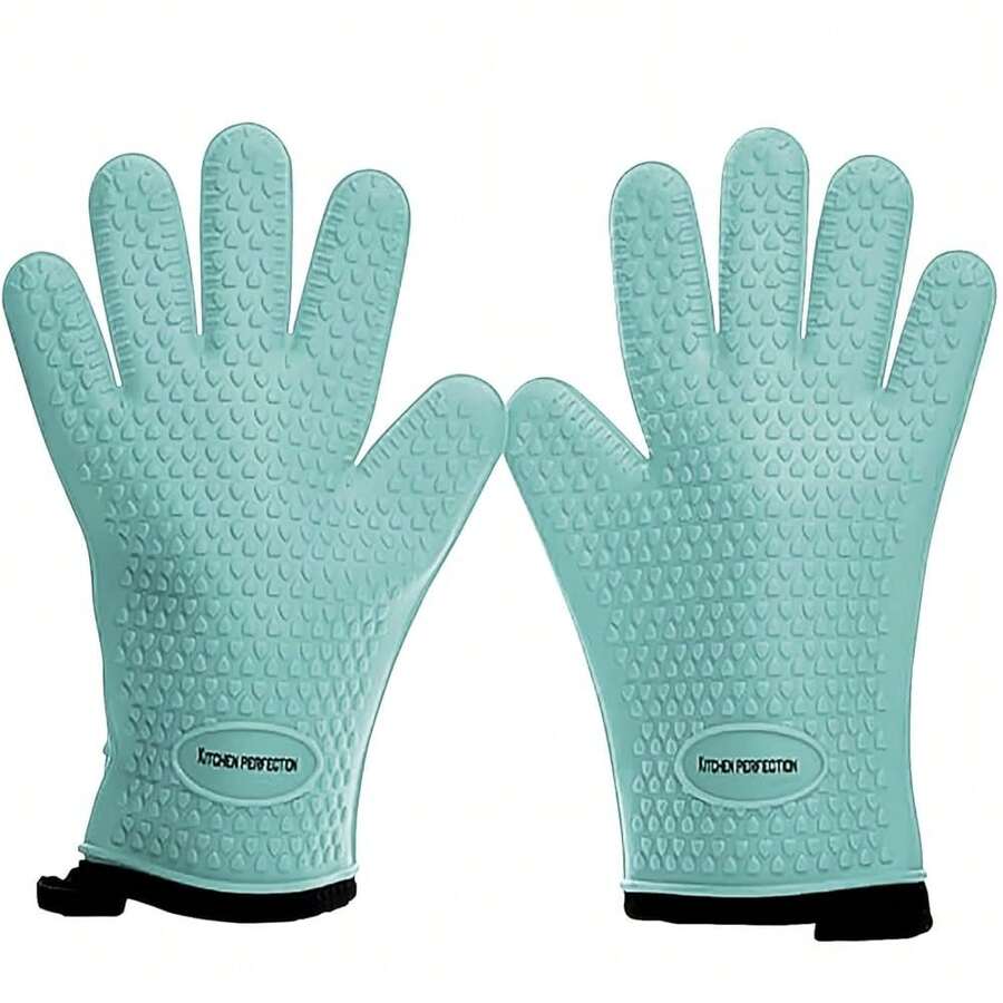 KITCHEN PERFECTION XL Silicone R Oven Gloves -Extreme Heat Resistant BBQ Gloves -Handle Hot Food Right On Your Grill Fryer & Pit | Waterproof Oven Mitts Grill Gloves |Superior Value Set+3 Bonuses,X-Large,Turquoise - Turquoise - View 1