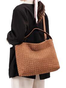 高端大容量女士编织水桶包，可腋下单肩斜挎，柔软复古手提包，涤纶内衬 - 彩色 - 查看 9