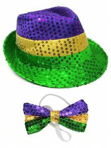 Forever & Moment 圣帕特里克节男女通用两件套服装配饰，亮片/布料软呢帽，预系领结 - 适用于爱尔兰节服装、主题派对、角色扮演、音乐会、化妆派对、舞蹈表演 - 彩色 - 查看 9
