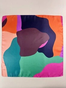 1 chiếc khăn quàng cổ nữ in họa tiết hình học phối màu, khăn choàng cổ bằng satin thanh lịch, phụ kiện tóc. - Nhiều màu - Xem 4