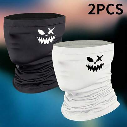 [Windproof Face Mask] Windproof Breathable Multifunctional Neck Gaiter & Balaclava Face Mask | Smiling Face Print, Elastic Ski Mask For Cycling, Mountaineering, Outdoor Sports - Machine Washable For Men & Women, Ski Accessories, Mountaineering Accessory, Snug Fit Fabric