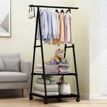 1pc Floor-Standing Coat Rack, Compact Bedroom Type With Shelf, Multi-Layer Storage Rack For Living Room, Mobile Multi-Functional Design, Indoor Balcony Clothes Drying Rack - Multicolor - View 3