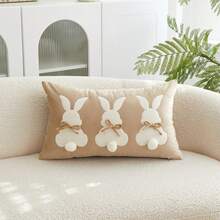 1 pieza Funda de almohada bordada con conejo beige de Pascua, Funda de almohada de Pascua, Adecuada para decoración interior, Funda de almohada de primavera/verano, Inserto de almohada no incluido - Camel - Ver 9
