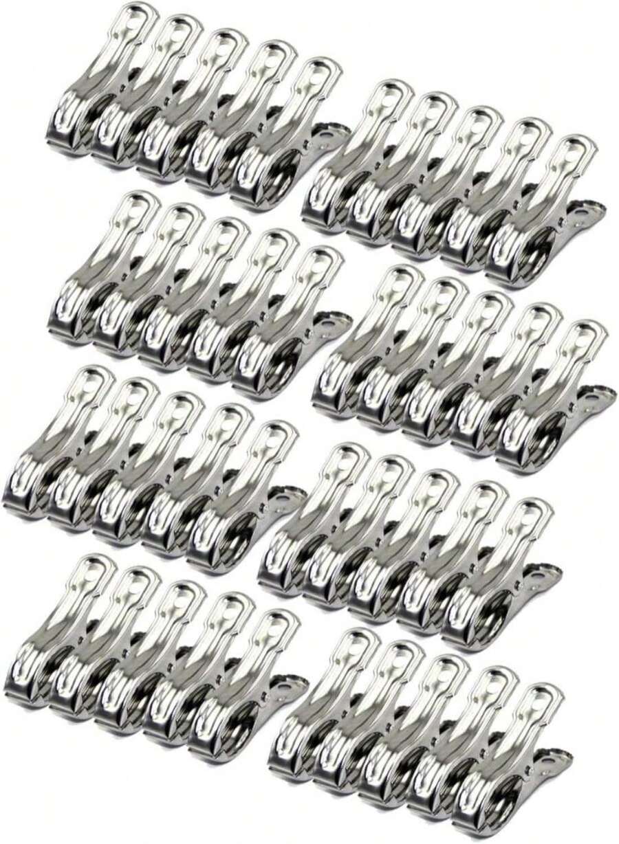 FOMMEN Outdoor Heavy Duty Clothespins 10 Pack Large Stainless Steel Quilt Clips,Beach Towel Clips,Curtain Clamps,Rubber Tipped Metal Clothes - ColorA - 查看 1