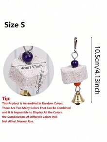 鸟喙磨牙玩具，悬挂式矿石，配有彩色珠子和铃铛，用于小型鸟类的牙齿护理和日常玩耍（配件颜色随机发货）