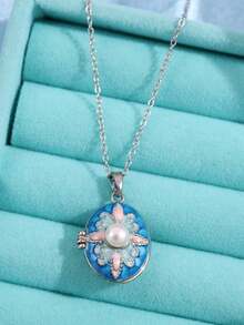 1件复古优雅浪漫不对称可开启银色吊坠项链，适合日常、通勤、节日、派对等场合，是送给女性的理想礼物。 - 彩色 - 查看 18