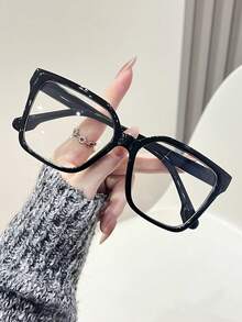 1pc Y2K Style Square Frame Casual Glasses, Unisex - Black - View 1