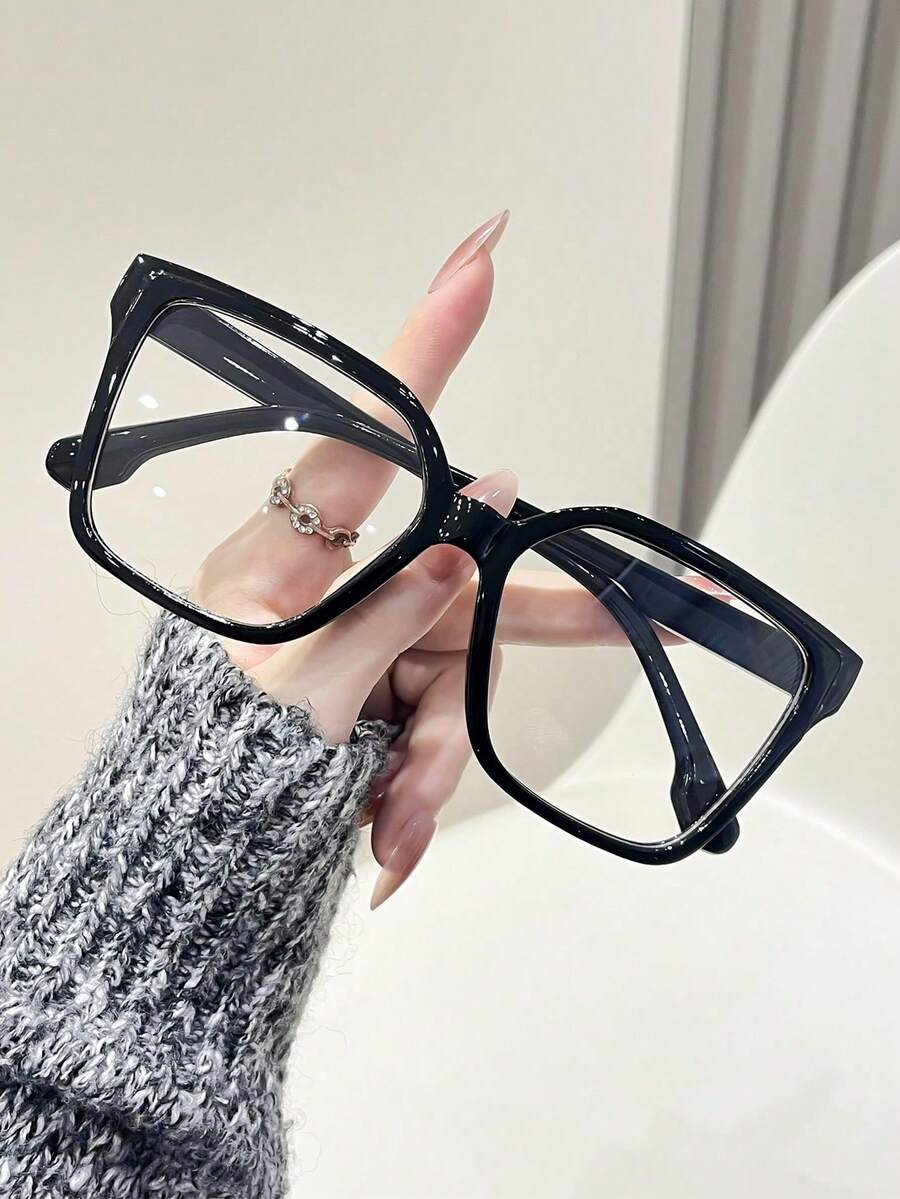 1pc Y2K Style Square Frame Casual Glasses, Unisex - Black - View 1