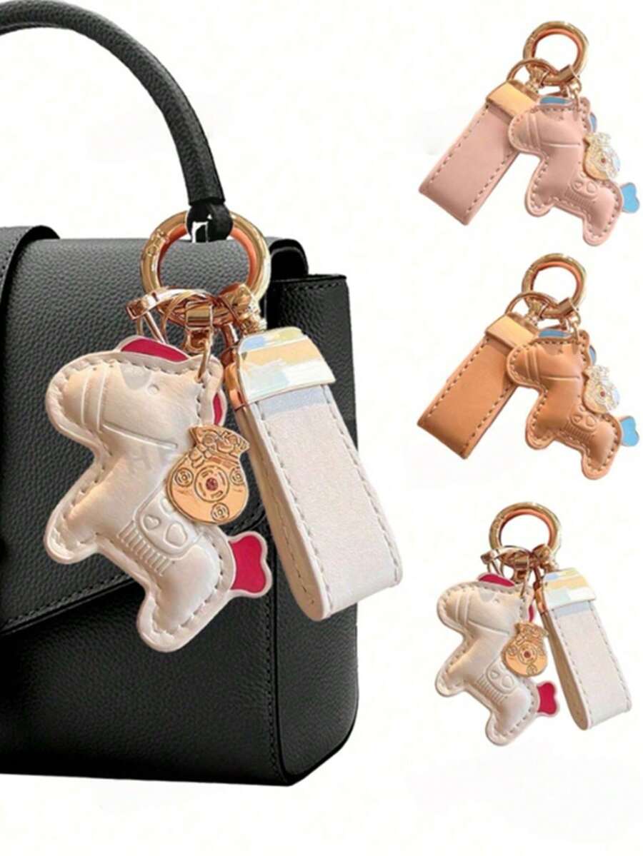 Cute Horse-Shaped Wrist Strap Keychain Pendant, Exquisite Couple Bag Charm, Creative Personalized Accessory, Non-Woven Craft, Non-Plated Precious Metal, Bag Charm, Car Charm, Suitable For Decorating Backpacks, Handbags, Phone Cases, Lanyards, Keychains, Gift For Friends, Family And Loved Ones, Birthday Gift - Multicolor - View 1