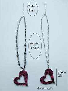 1 chiếc dây chuyền mặt dây chuyền hình trái tim rỗng in họa tiết da báo cổ điển, dây đeo áo len dành cho nữ, bộ sưu tập Ngày Valentine. - vòng cổ - Xem 2