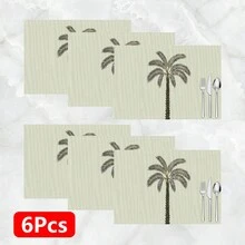 椰树图案亚麻餐垫（1件/4件/6件装），适用于餐桌，四季皆宜，现代可水洗，可作餐垫、杯垫、厨房餐垫、室内外派对装饰、家居装饰，理想礼品 - 彩色 - 查看 11