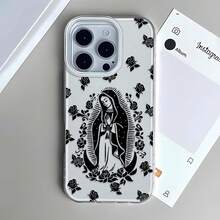 Funda para teléfono con diseño floral de la Virgen María, compatible con teléfonos ,  17,  16 Pro Max,  15 Pro Max,  13 y  12. Fabricada en TPU, ofrece protección contra golpes y caídas. Un regalo ideal para familiares, amigos, ocasiones religiosas y celebraciones especiales. Perfecta para cumpleaños, festividades o simplemente para demostrar tu cariño. - Blanco - Ver 3