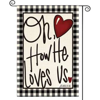 1 pieza Bandera de jardín con estampado de corazón para el Día de San Valentín, adecuada para citas al aire libre, fiestas, decoración de la entrada de la casa, el llamativo patrón de corazón crea una atmósfera romántica, cumple funciones tanto decorativas como de bienvenida, una opción ideal para escenas al aire libre del Día de San Valentín